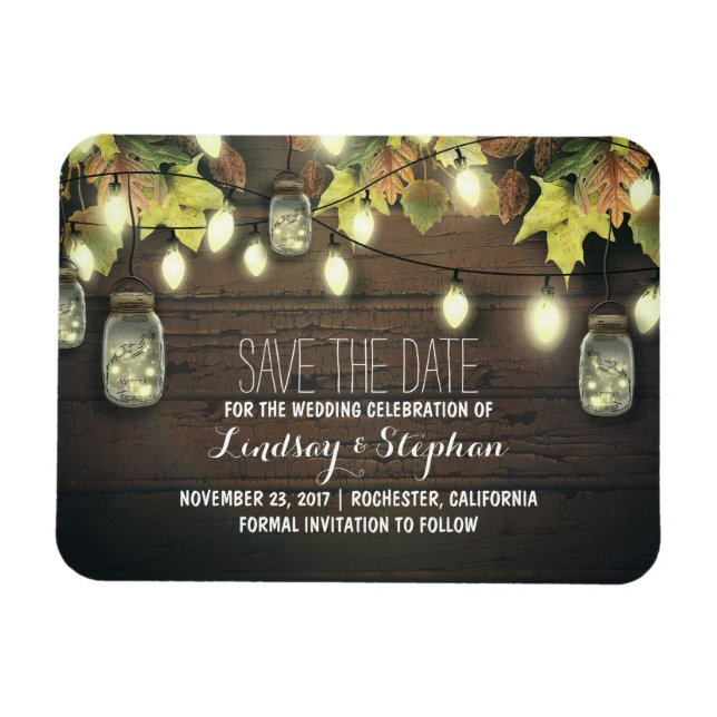 whimsical light fireflies mason jars save the date magnet (Horizontal)