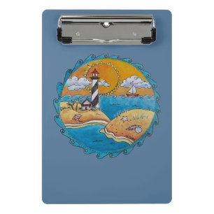 Whimsical Lighthouse Beach Scene Coastal Folk Art Mini Clipboard