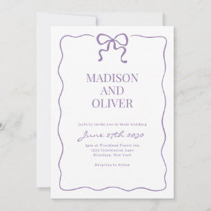 Whimsical Lilac Black Bow Tie Wedding Invitation