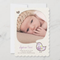 Whimsical Lilac Damask Chick Baby Girl Photo Birth