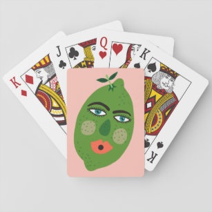 Whimsical Lime Funny Face CUSTOMIZE IT Playing Cards
