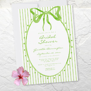 Whimsical Lime Watercolor Bow Stripe Bridal Shower Invitation
