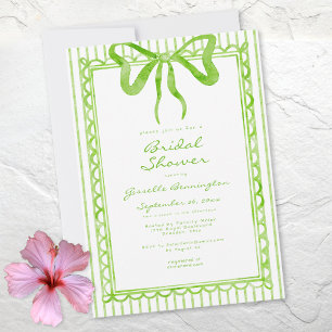 Whimsical Lime Watercolor Bow Stripe Bridal Shower Invitation