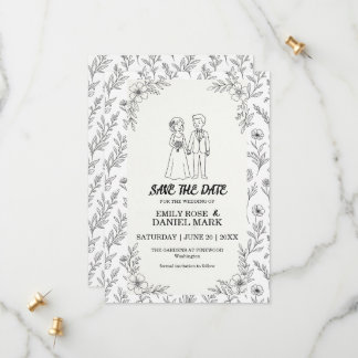 Whimsical Line Art Floral Save the Date