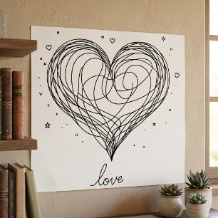 Whimsical Line Art Heart with Love Design Poster