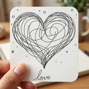 Whimsical Line Art Heart with Love Design Square Sticker