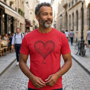 Whimsical Line Art Heart with Love Design T-Shirt