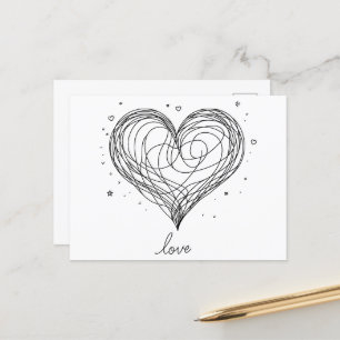 Whimsical Line Art Heart with "Love" Postcard