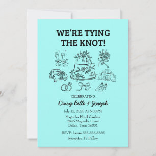 Whimsical Line Art Wedding Turquoise Invitation