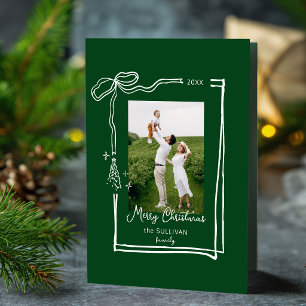 Whimsical Line Drawn Bow Frame Photo Holiday Card