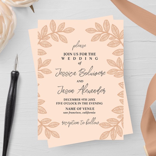 Whimsical Line Leaves Wedding Invitation (Creator Uploaded)