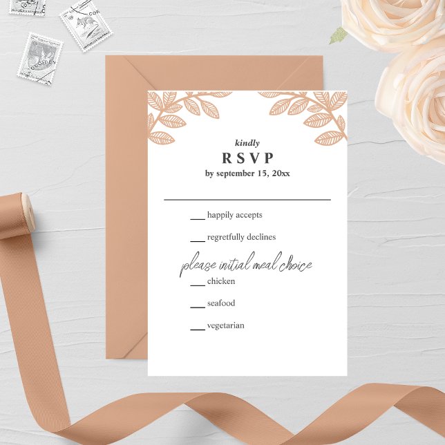 Whimsical Line Leaves Wedding RSVP Card (Creator Uploaded)