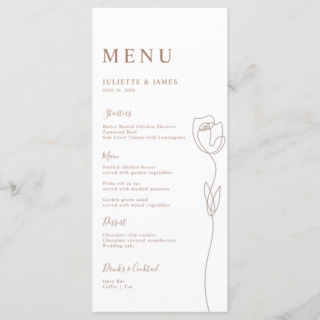 Whimsical Line Rose Menu Card (Front)