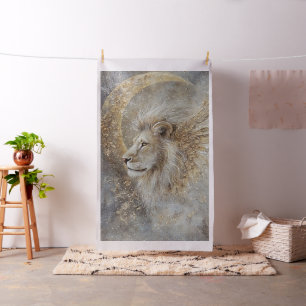 Whimsical Lion & Crescent Moon Ethereal Profile  Fabric