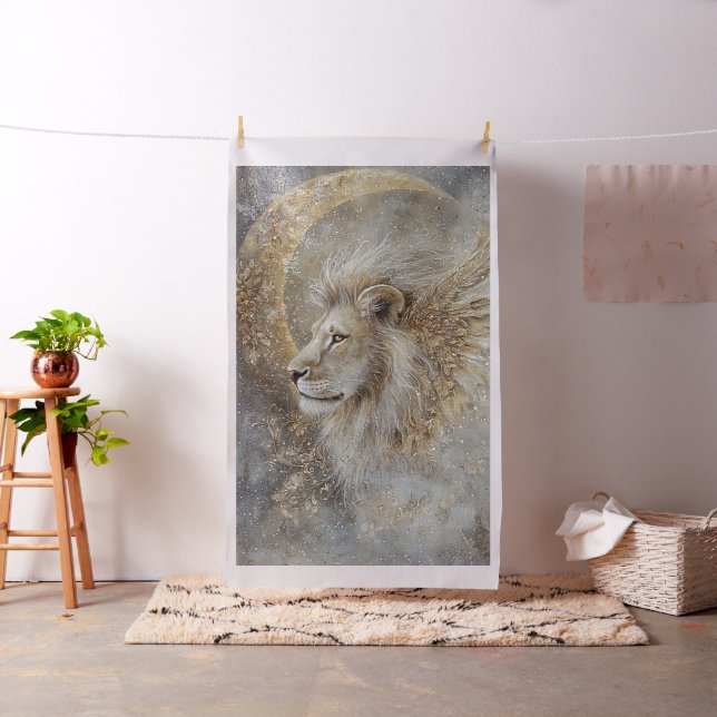 Whimsical Lion & Crescent Moon Ethereal Profile  Fabric (In Situ)