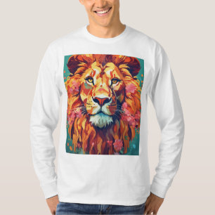 Whimsical Lion with Floral Mane T-Shirt Design
