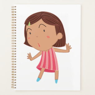 Whimsical Little Girl in Pink Striped Dress Planner