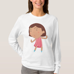 Whimsical Little Girl in Pink Striped Dress T-Shirt