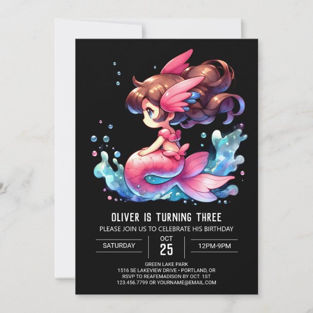 Whimsical Little Mermaid Birthday Invitation (Front)