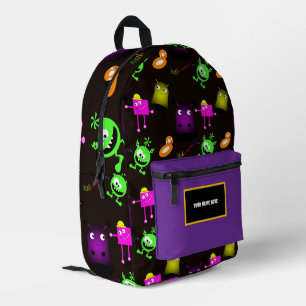 Whimsical little monsters on dark background printed backpack