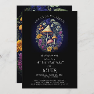 Whimsical Little Mushroom 1st Birthday Party Invitation