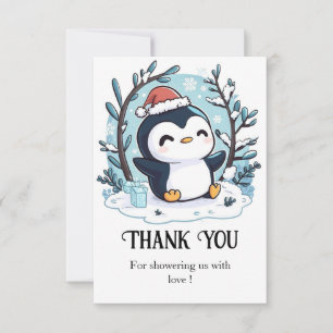 Whimsical Little Penguin Baby Shower Thank You Card