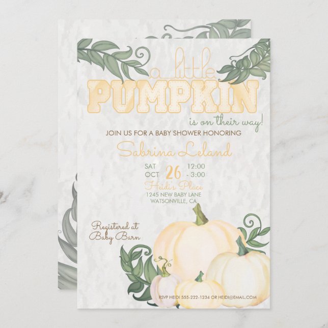 Whimsical Little Pumpkin Yellow Baby Shower Invitation (Front/Back)