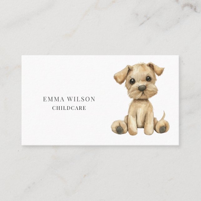 Whimsical Little Puppy Childcare Business Card (Front)