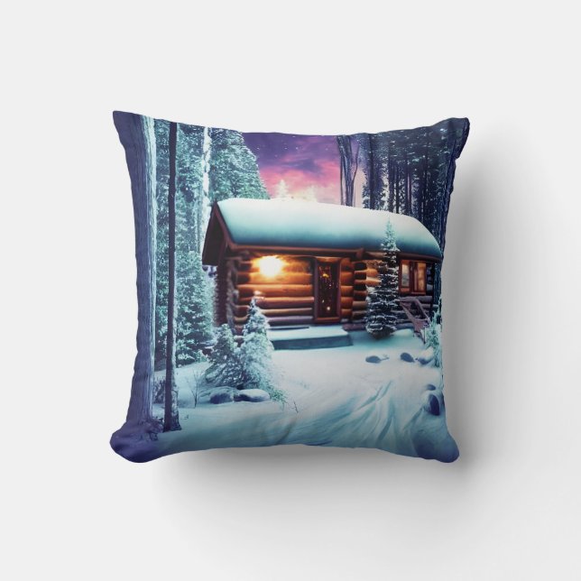 Whimsical Little Rustic Log Cabin In The Woods Cushion (Front)