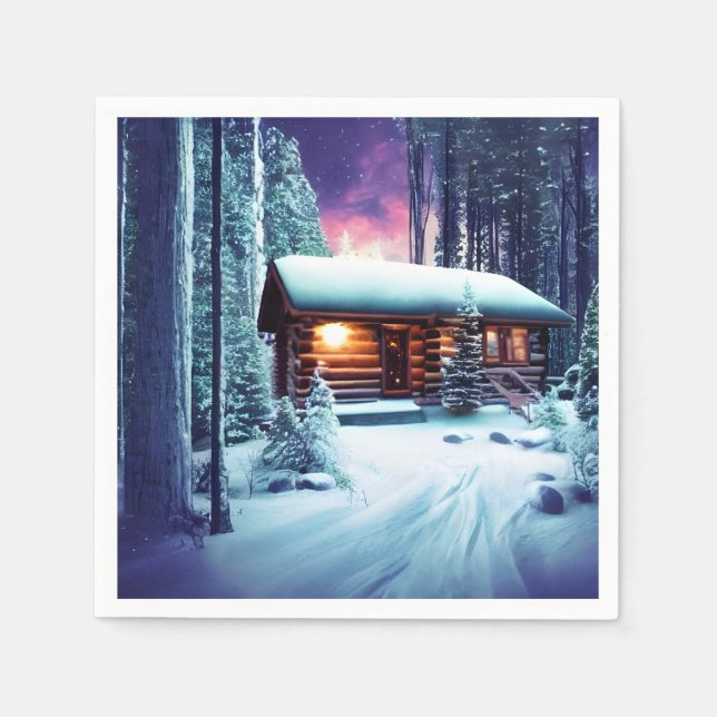 Whimsical Little Rustic Log Cabin In The Woods Napkin (Front)