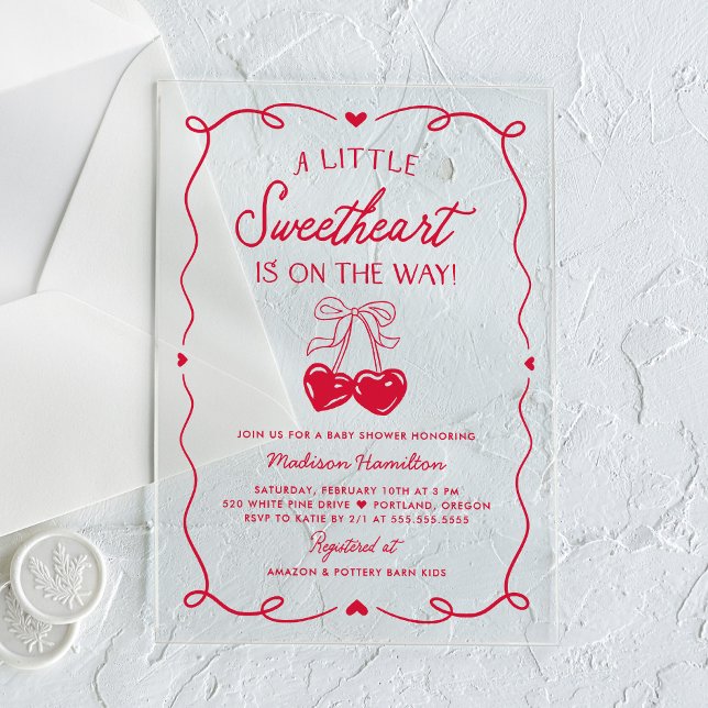 Whimsical Little Sweetheart Valentines Baby Shower Acrylic Invitations (Creator Uploaded)