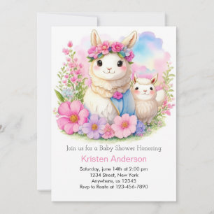 Whimsical Llama Girl Baby Shower Invitation