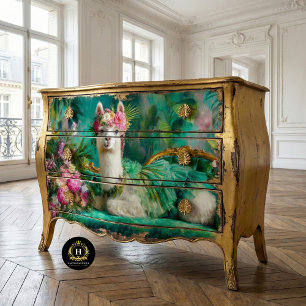 Whimsical Llama in Green Tutu Decoupage  Tissue Paper