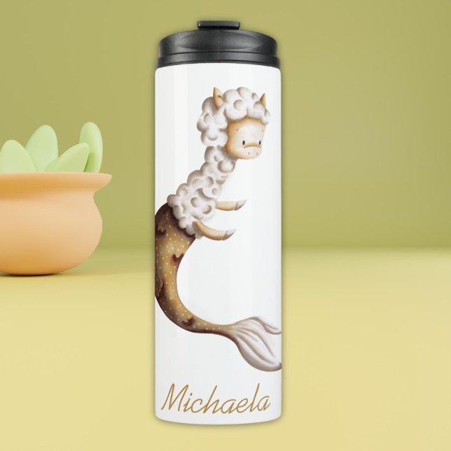 Whimsical Llama Mermaid Personalised Thermal Tumbler (Creator Uploaded)