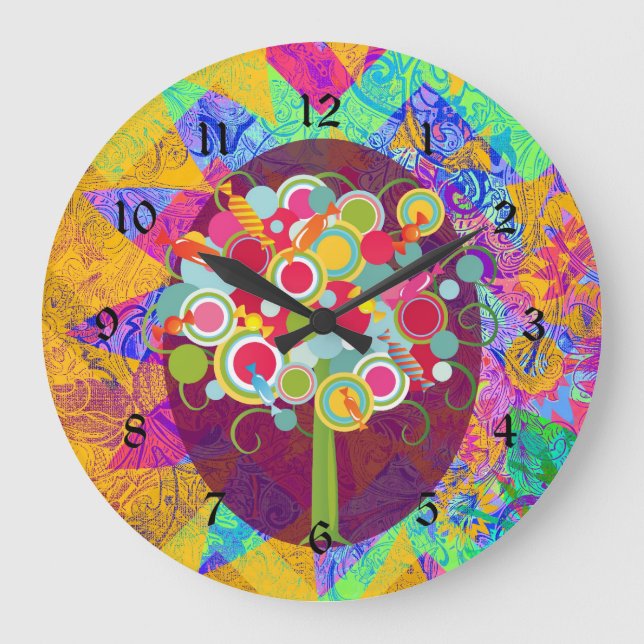Whimsical Lollipop Candy Tree Colourful Abstract U Large Clock (Front)