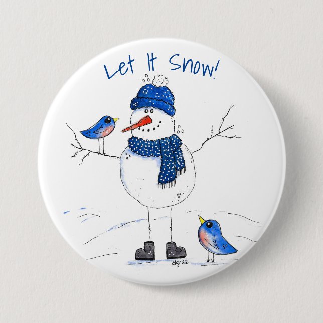 Whimsical Long-Legged Snowman 7.5 Cm Round Badge (Front)