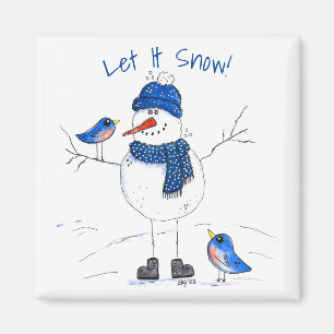 Whimsical Long-Legged Snowman Magnet