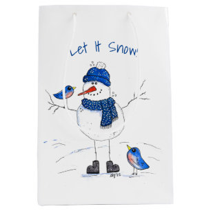 Whimsical Long-Legged Snowman Medium Gift Bag