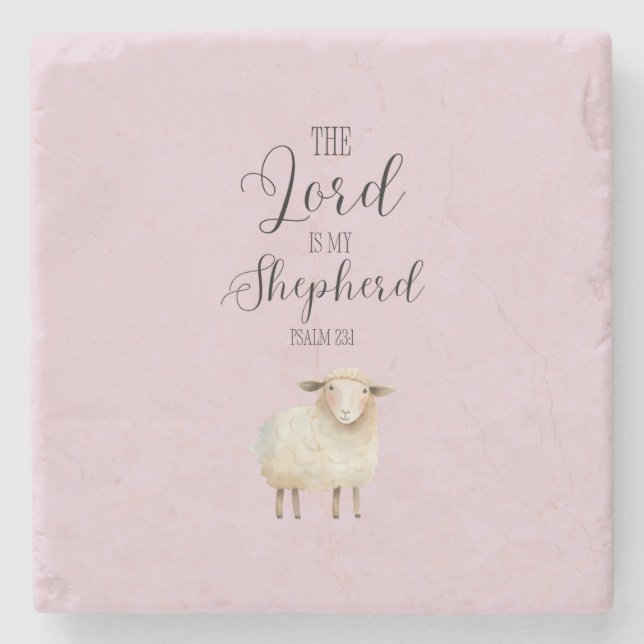 Whimsical Lord is My Shepherd Psalm 23:1 Stone Coaster (Front)