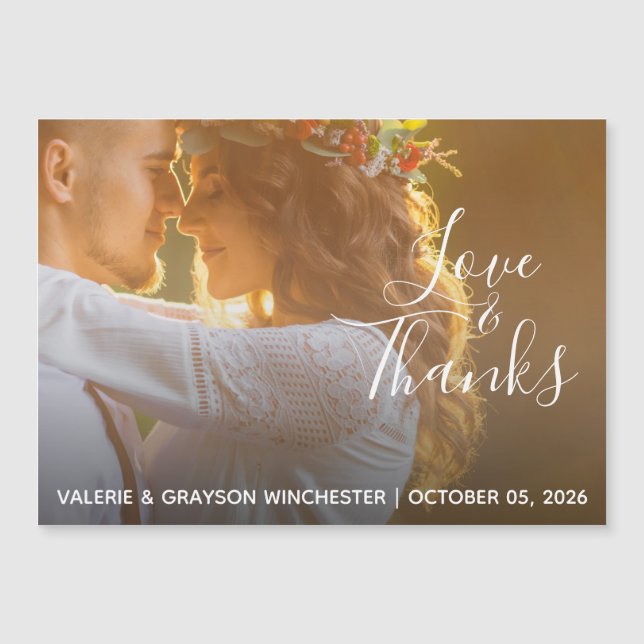 Whimsical Love and Thanks Wedding Photo Magnet (Front)