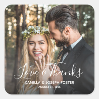 Whimsical Love and Thanks Wedding Photo Square Sticker