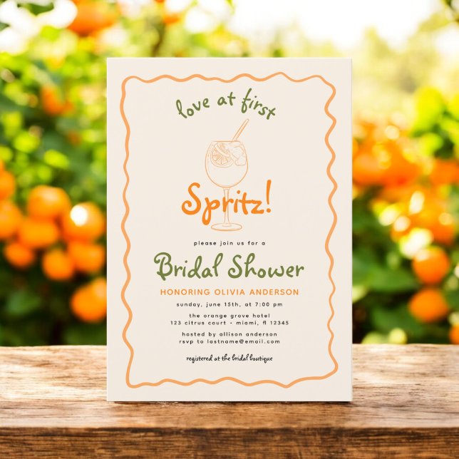 Whimsical Love At First Spritz Funky Bridal Shower Invitation (Creator Uploaded)