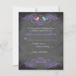 Whimsical Love Birds Chalkboard Wedding RSVP Card