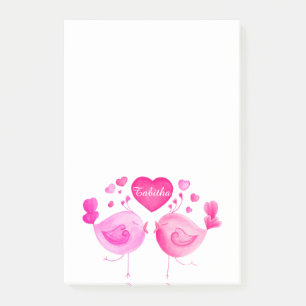 Whimsical love birds custom name post it notes