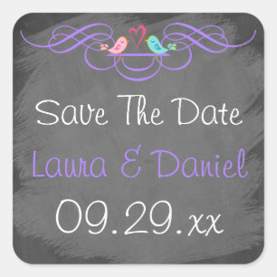 Whimsical Love Birds on Chalkboard Wedding Sticker