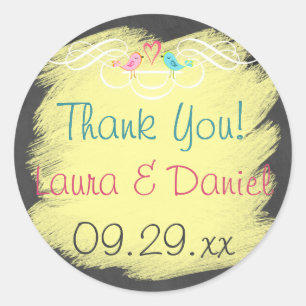 Whimsical Love Birds on Chalkboard Wedding Sticker