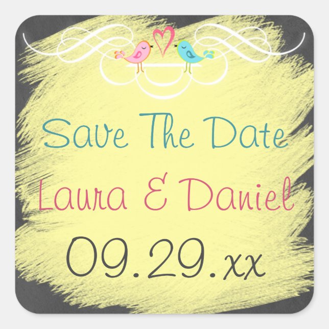Whimsical Love Birds on Chalkboard Wedding Sticker (Front)