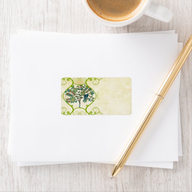 Whimsical Love Birds Sittin in a  Tree Address Label (Insitu)