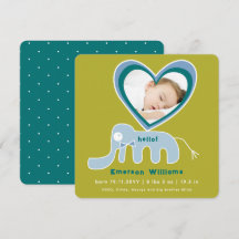 Whimsical Love Blue Elephant Photo Baby Boy Birth