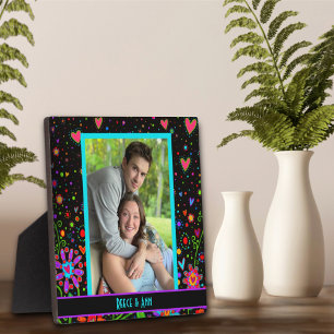 Whimsical Love Hearts Photo Customised Names Black Plaque